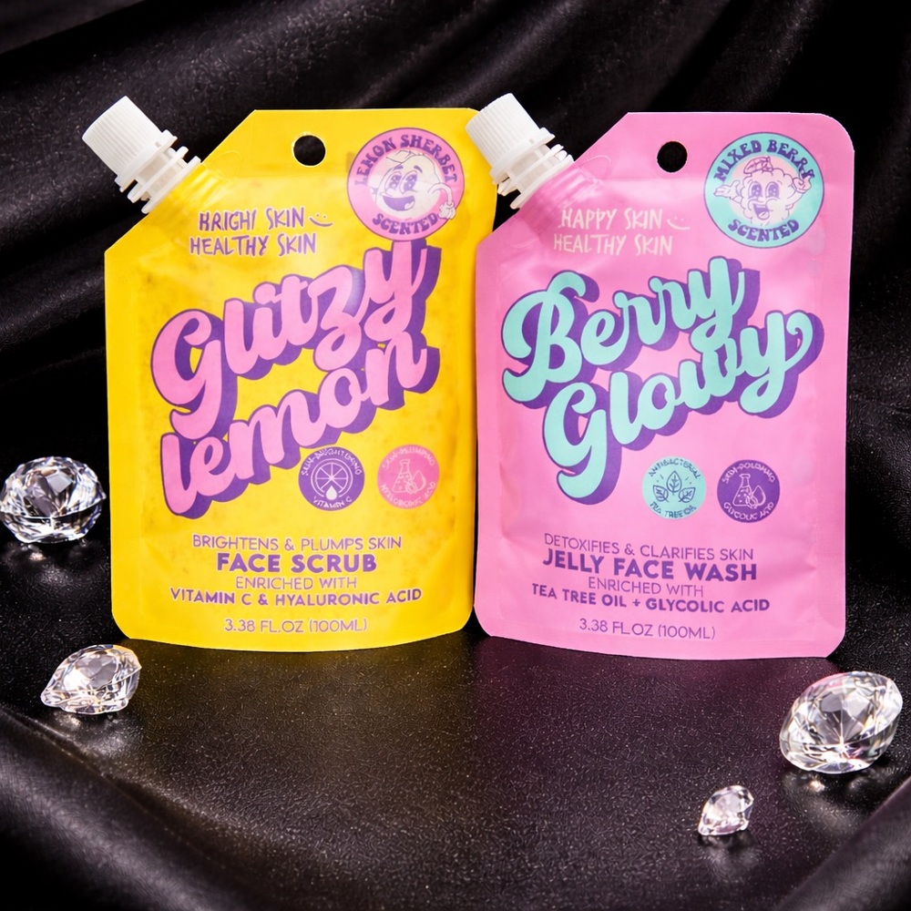 Happy Skin Glitzy Lemon Face Scrub & Berry Glowy Jelly Face Wash 2pc Set‎ NEW